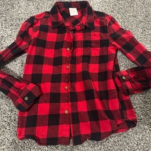 Kids Youth Boys Red Black Plaid button up long sleeve shirt size Youth Medium 8